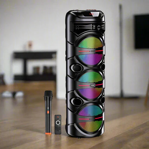 40W, rechargeable speaker, led light, microphone