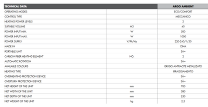 1050W, tower heater, carbon fibre element, grey, Argo AMBIENT