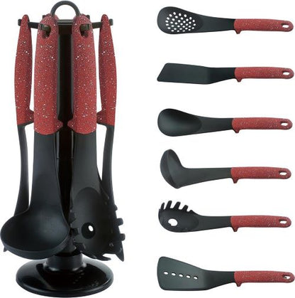 RoyaltyLine U06 Kitchen Utensil Set with Stand – Red Plastic