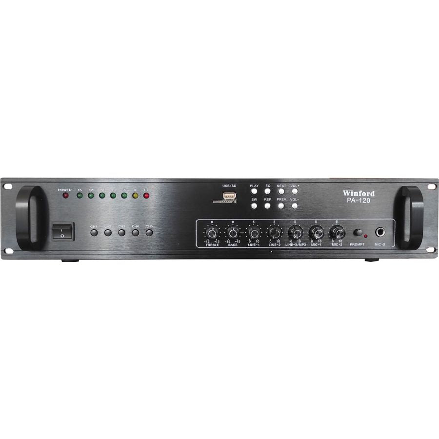 120W, audio amplifier, 5 Channel, 70V-100V-8 Ohm, PA-120