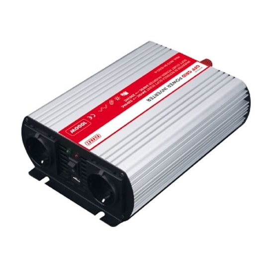 1000W, power inverter, modified sine wave 12V-DC to 230V-AC, with USB, Black, GBC 34013230