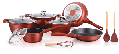 10 Pieces Ceramic Coated Cookware Set Burgundy, Royalty Line RL-BS1010M