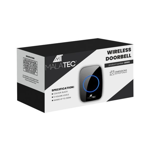 Wireless Doorbell with 60 Sounds, 5 Volume Levels, Black