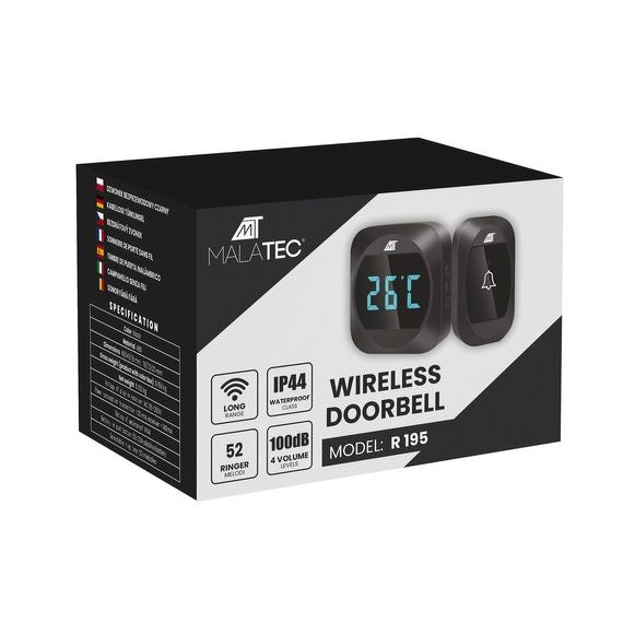 Wireless Doorbell with Temperature Display, LCD, Black