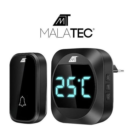 Wireless Doorbell with Temperature Display, LCD, Black