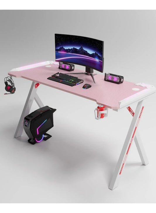 Gaming desk, RGB led lighting, pink-white, CIS 140