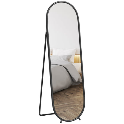 Full-Length Floor Mirror with Folding Stand, in Glass and Metal, 40x41x159 cm, Black