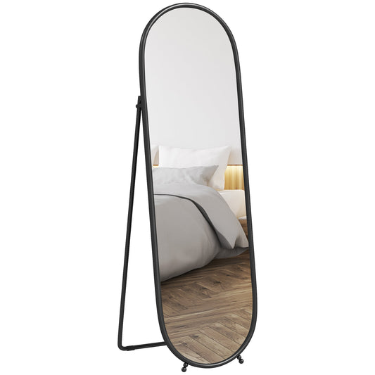 Full-Length Floor Mirror with Folding Stand, in Glass and Metal, 40x41x159 cm, Black