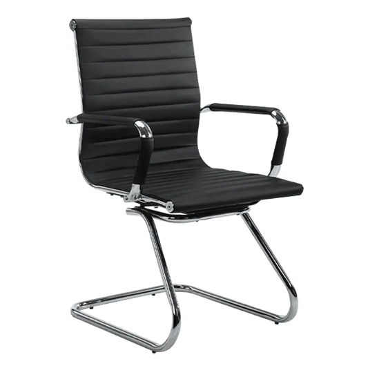 Visitor chair, PU leather, fixed armrests, black, BELEM