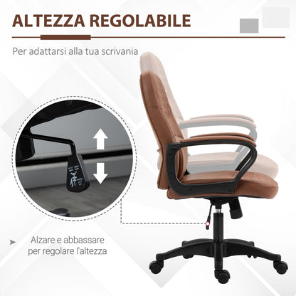 Office Chair with 2 Massage Points and USB Port, Brown Faux Leather Office Chair with Adjustable Height, 59x63x92-101cm