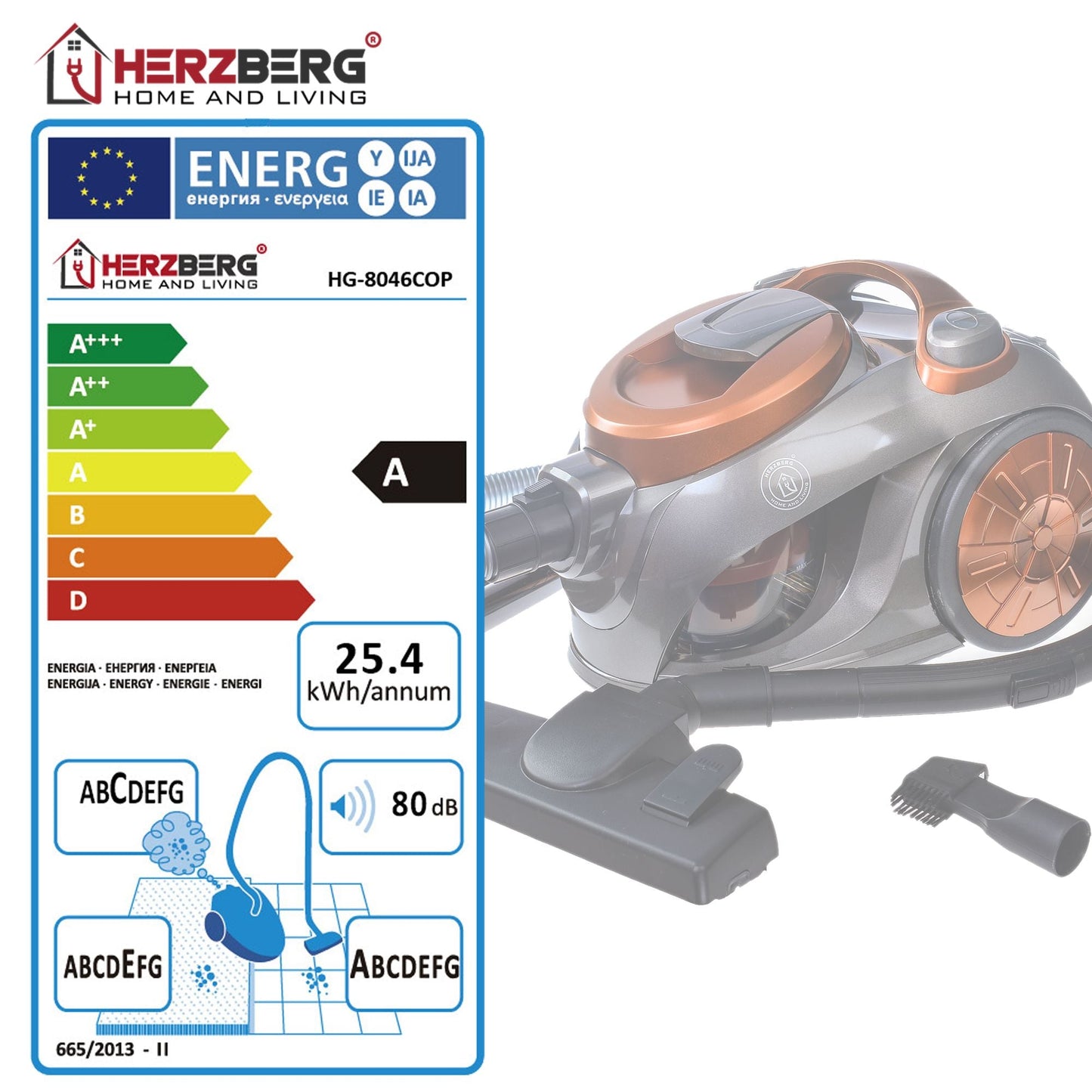 Multi-Cyclone, bagless vacuum cleaner, Herzberg HG-8046COP