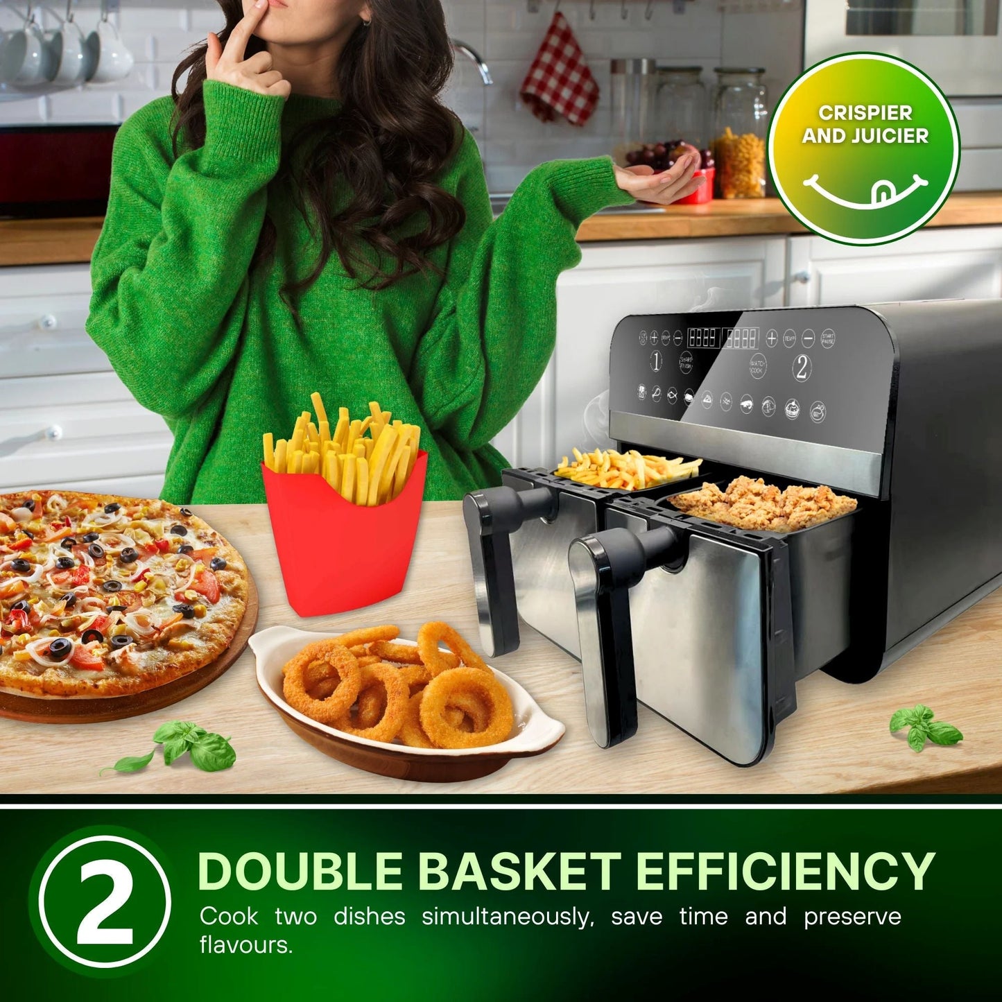 9LT, Double Basket Air Fryer, 2400W, Comfy Nest