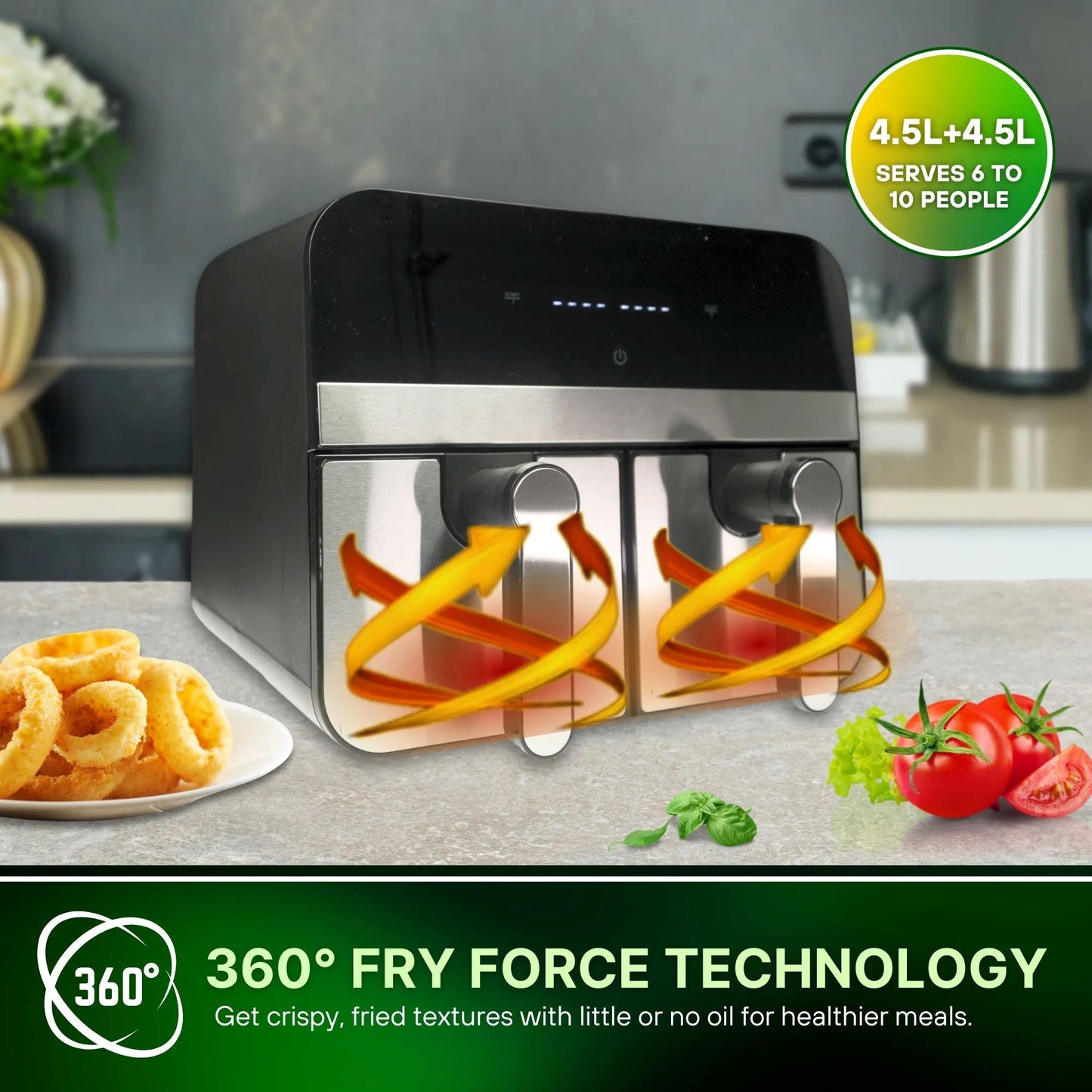 9LT, Double Basket Air Fryer, 2400W, Comfy Nest