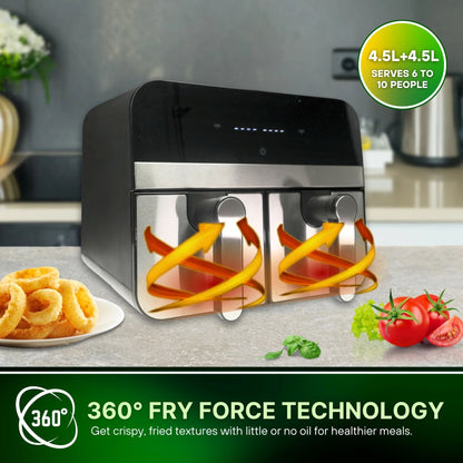 9LT, Double Basket Air Fryer, 2400W, Comfy Nest