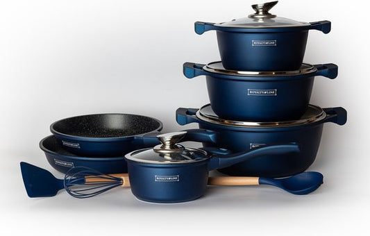 10 pcs, Cookware set, Marble-coated, Dishwasher-safe, Induction-ready, Blue, ROYALTYLINE