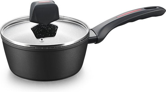 RoyaltyLine FSN20 Marble-Coated Casserole Pot – 20cm, Glass Lid