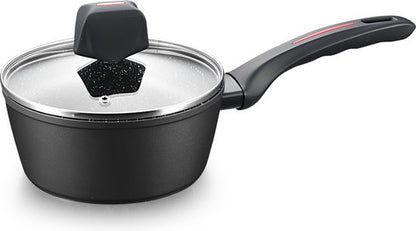RoyaltyLine FSN20 Marble-Coated Casserole Pot – 20cm, Glass Lid