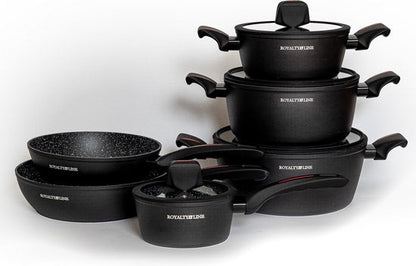 10 pcs, Cookware Set, Marble-coated, Induction-ready, Black, ROYALTYLINE