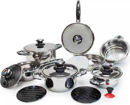 16 pcs, Cookware Set, Marble-coated, Induction-ready, Silver, ROYALTYLINE