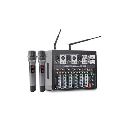 Professional, 7 channel mixer with wireless microphones