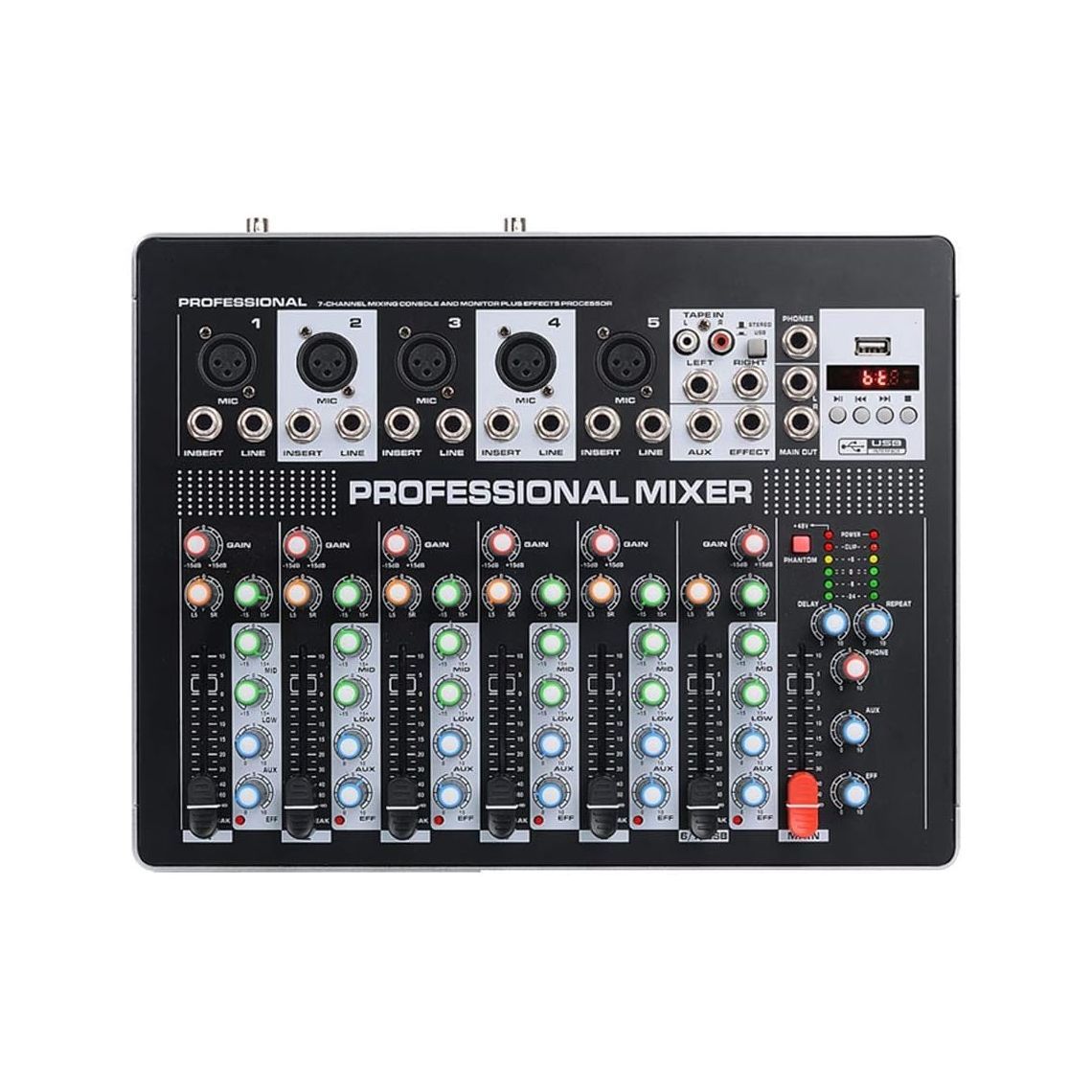 Professional, 7 channel mixer with wireless microphones