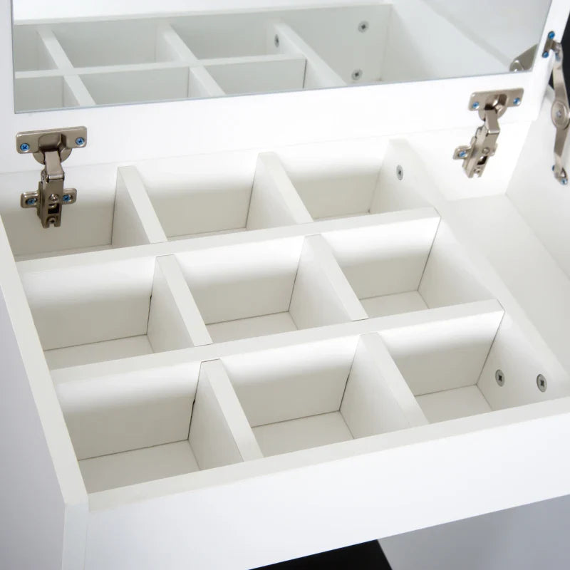 White Vanity Table with Mirror and Upholstered Stool