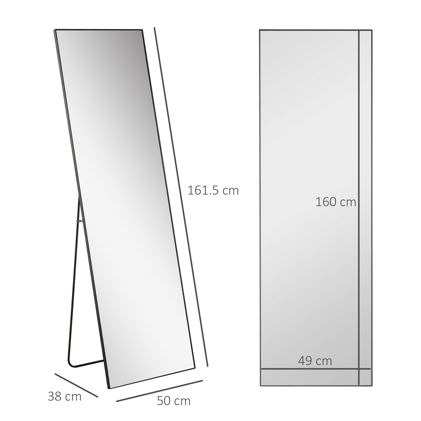 Full Length Wall or Floor Mirror in Metal and Aluminum Alloy, 50x2x161.5 cm, Black