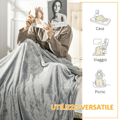 Grey 330 GSM Reversible Flannel Blanket for Indoor and Outdoor Use, 203x152x0.5 cm, Grey