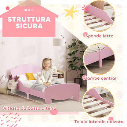 Baby Bed with Bear Headboard and Footboard and 2 Side Rails, Wooden, 143.5x80x55 cm, Pink