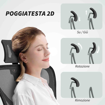 Ergonomic and Adjustable Office Chair with Lumbar Support and Headrest, 66x61x106-116 cm, Grey