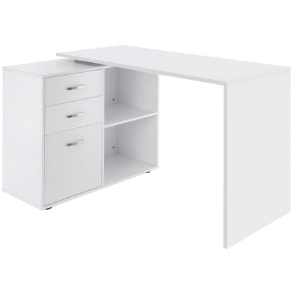Corner PC Desk with 2 Drawers and Open Shelves, L-Shaped Corner Desk in Wood and Metal, 117x83. 5x76 cm, White
