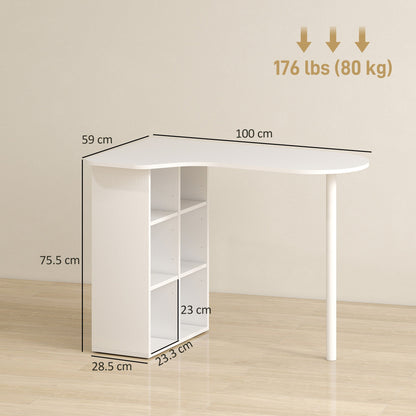 Curved Bedroom Desk with 6 Shelves and 4 Adjustable Shelves, Steel and Wood, 100x59x75.5 cm, White