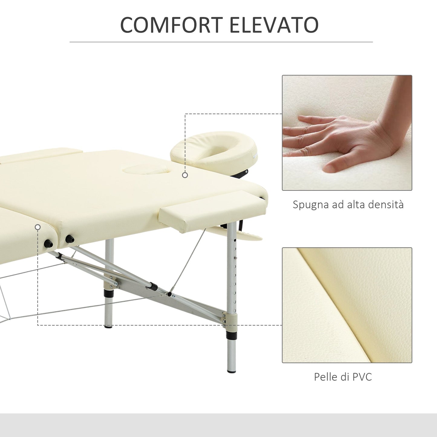 Professional Foldable Massage Table, Adjustable Height and Transport Bag, Cream-white