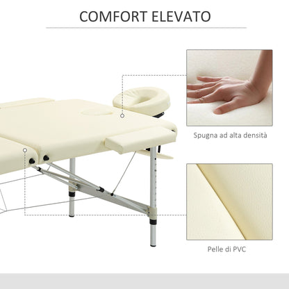 Professional Foldable Massage Table, Adjustable Height and Transport Bag, Cream-white