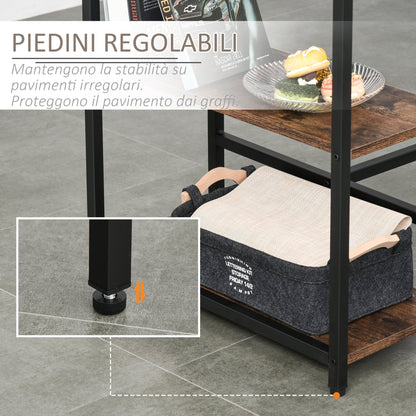 Industrial Style High Table Set with 2 Stools and Shelf in Metal and Wood, Modern Bar and Kitchen Furniture, Rustic Brown