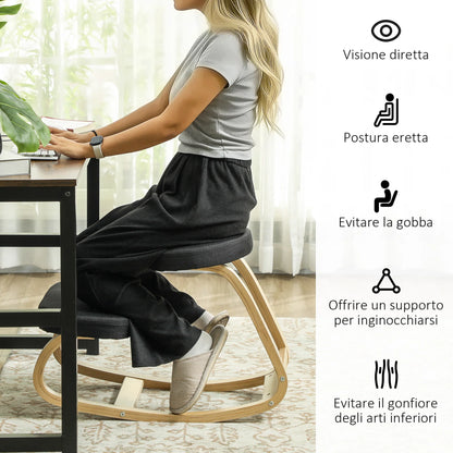 Ergonomic Rocking Kneeling Chair in Black Linen Finish