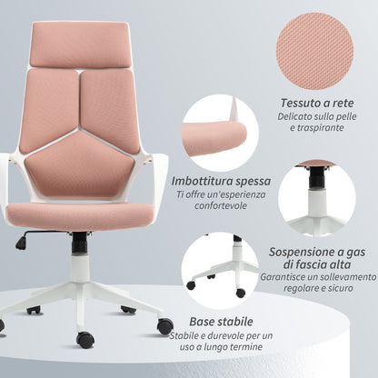 Fabric Office Chair with Rocking, Adjustable Height and Swivel Seat, 63x63x117-127 cm, Pink