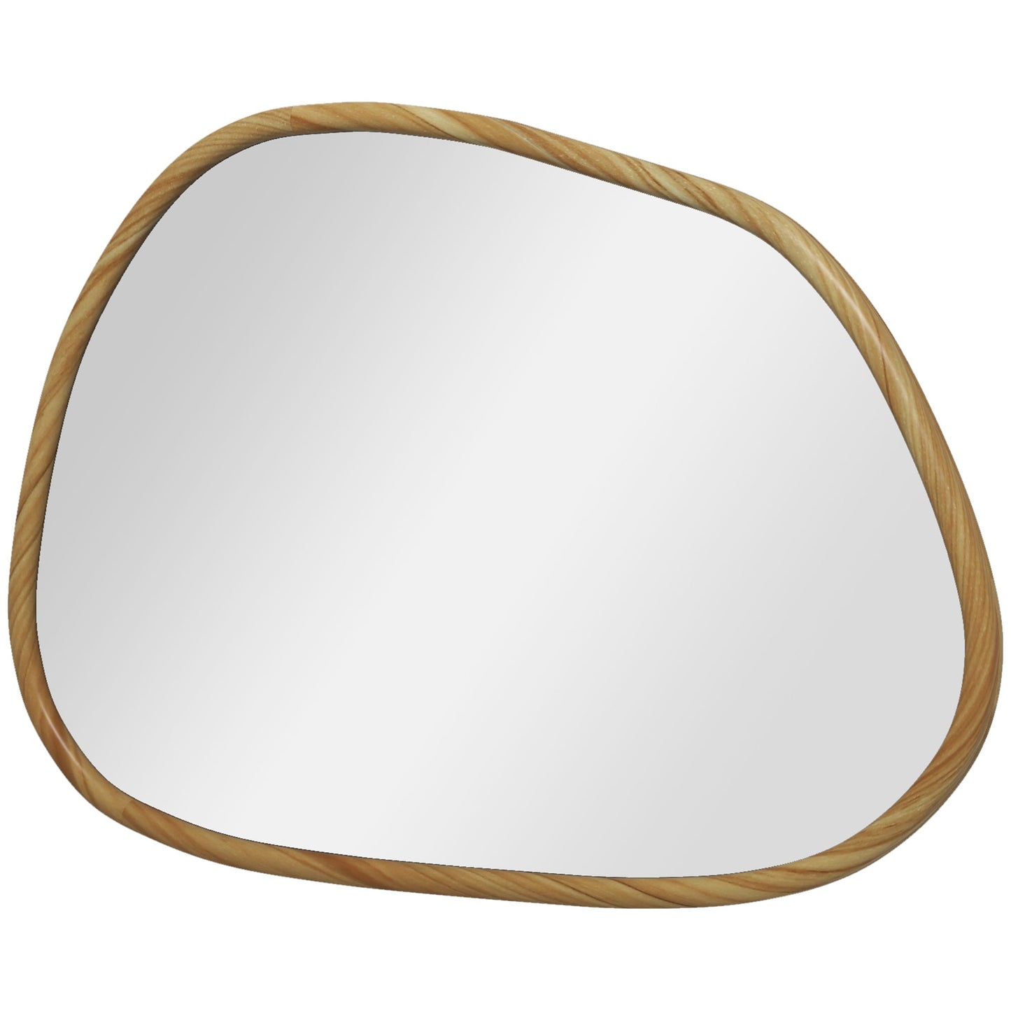 Modern Wall Mirror with Irregular Edges and Wooden Frame for Bedroom and Entrance, 80x60 cm
