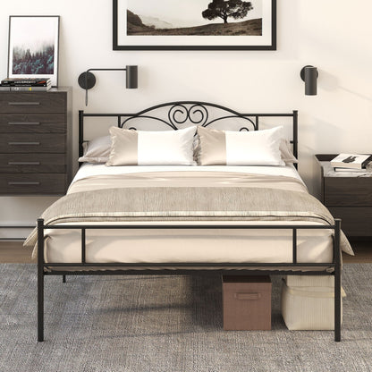 Double Bed Frame in Steel with Integrated Slats, Headboard and Footboard, 160x200cm