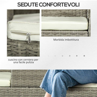 2 Seater Outdoor Sofa with Coffee Table, Steel and PE Rattan, 137x59x82 cm, Grey and Cream