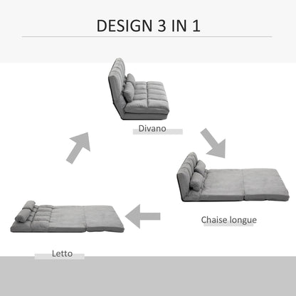 Folding Floor Sofa Lounger, 7-Level Reclining Backrest and Cushions, Modern Sofa for TV, Games, Reading, Yoga, Office, 130x73x60 cm, Light Grey