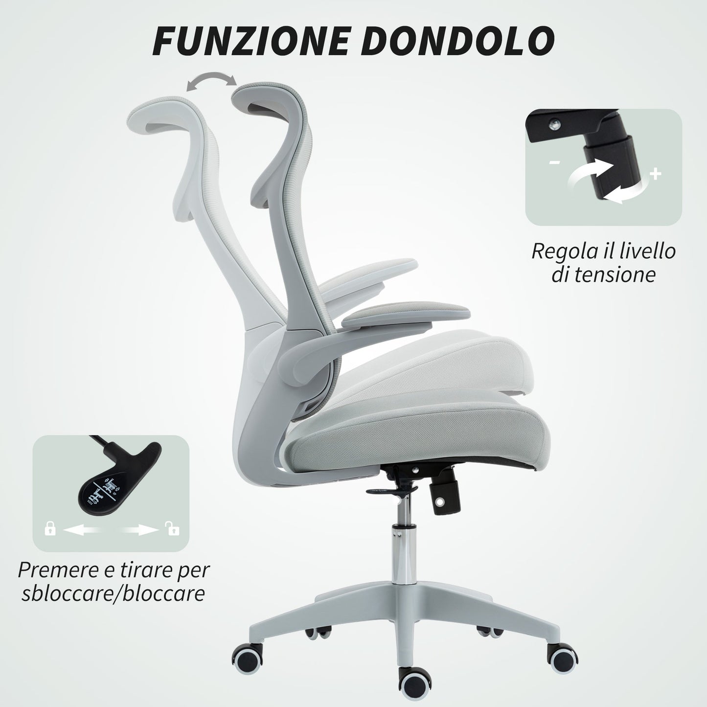 Ergonomic Office Chair with Adjustable Armrests, Mesh Backrest and Headrest, Grey