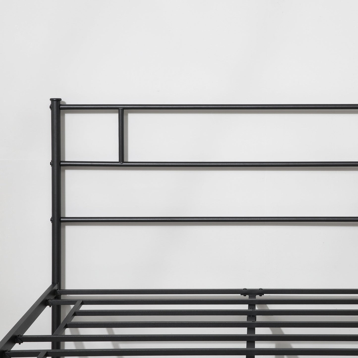 Black Double Bed in Metal/Steel | 160x200cm with Slats, headboard and footboard