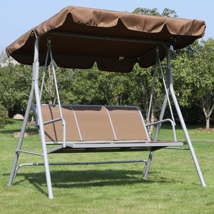 3-Seater Metal Garden Swing, Removable and Washable Sun Canopy, Brown and Silver, 171x108x154cm