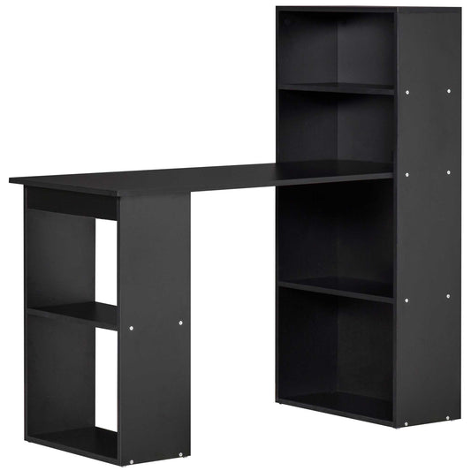 Wooden PC Desk with 6 Side Storage Shelves, 120x55x120 cm, Black
