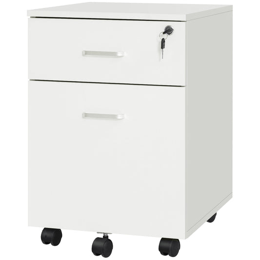 2 Drawer Office Chest with Lock and 5 Wheels, Chipboard, 40x49x58 cm, White