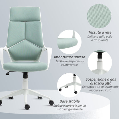 Fabric Office Chair with Rocking, Adjustable Height and Swivel Seat, 63x63x117-127 cm, Green