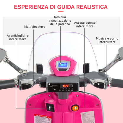 Officially Licensed Vespa Electric Motorcycle for Kids, 2 Wheels, Lights and Sounds, 108x49x75 cm, Pink
