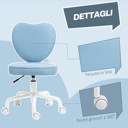 Heart-Shaped Desk Chair with 5 Wheels and Adjustable Height in Fabric, 40x50x79-89cm, Blue