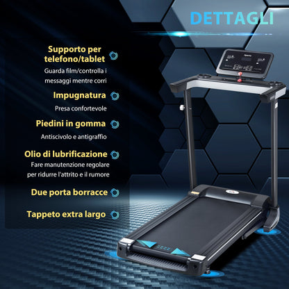 Folding Electric Treadmill Space-Saving, Professional Treadmill with 12 Preset Programs and LCD Screen for Home or Office Training, 1-12km/h, Black